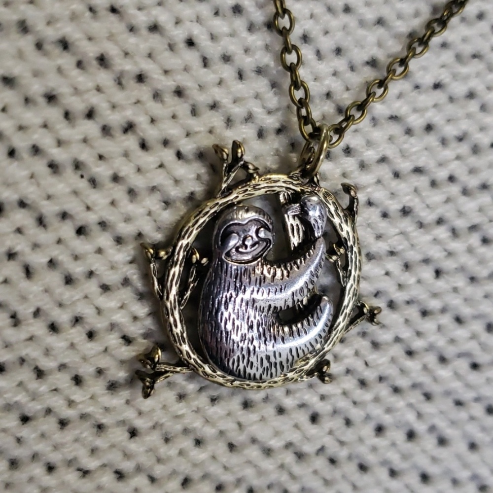 Custom Sloth Necklace Bronze Silver Swinging Tree - Picture 5 of 8